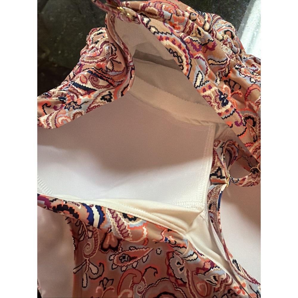 New Lands End Swimsuit Women's Sz 12 Paisley Print Shelf Bra Ruching Slimming - Picture 3 of 10